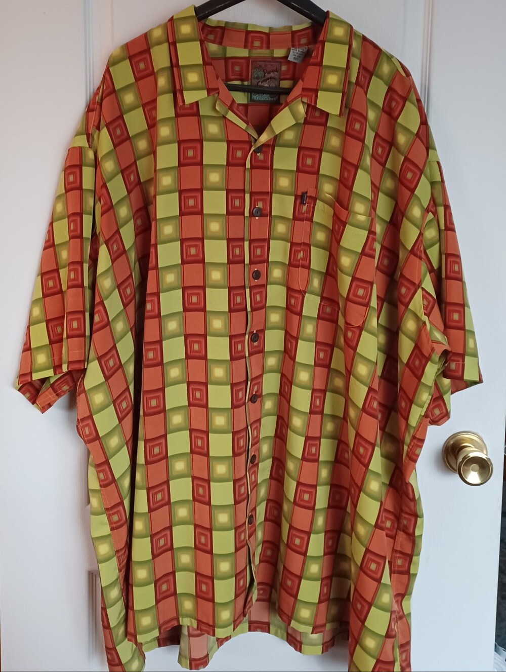 VTG 5XT MEN'S PINEAPPLE CONNECTION BUTTON-UP RESORT WEAR SHIRT CHARTREUSE/RUST